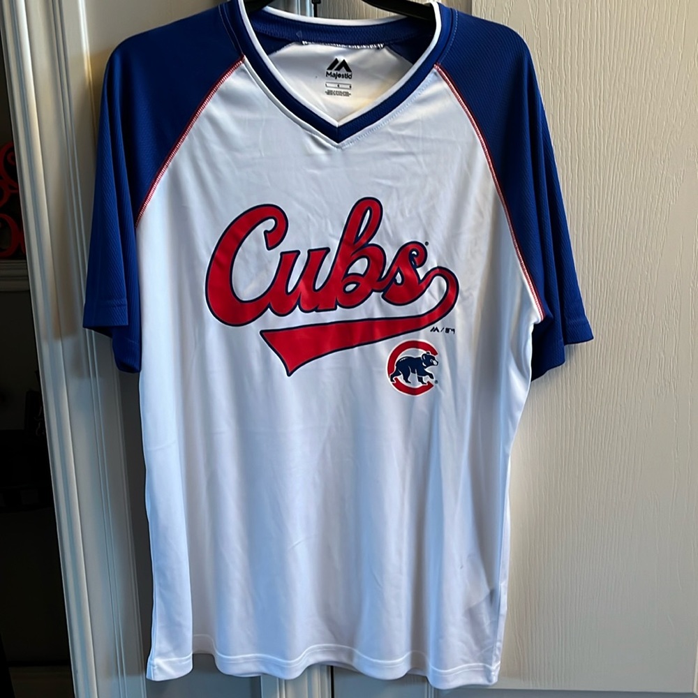 Majestic Cubs White and Blue Short-Sleeve Baseball Jersey